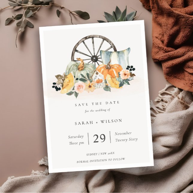 Rustic Fall Pumpkin Leafy Floral Wedding Invite (Creator Uploaded)