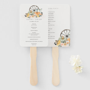Rustic Fall Pumpkin Leafy Floral  Wedding Program Hand Fan