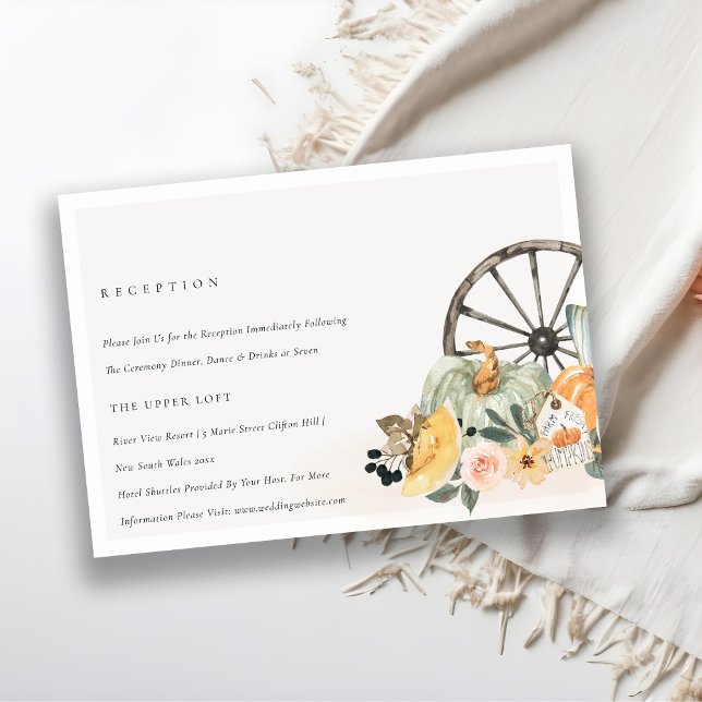Rustic Fall Pumpkin Leafy Floral Wedding Reception Enclosure Card (Creator Uploaded)