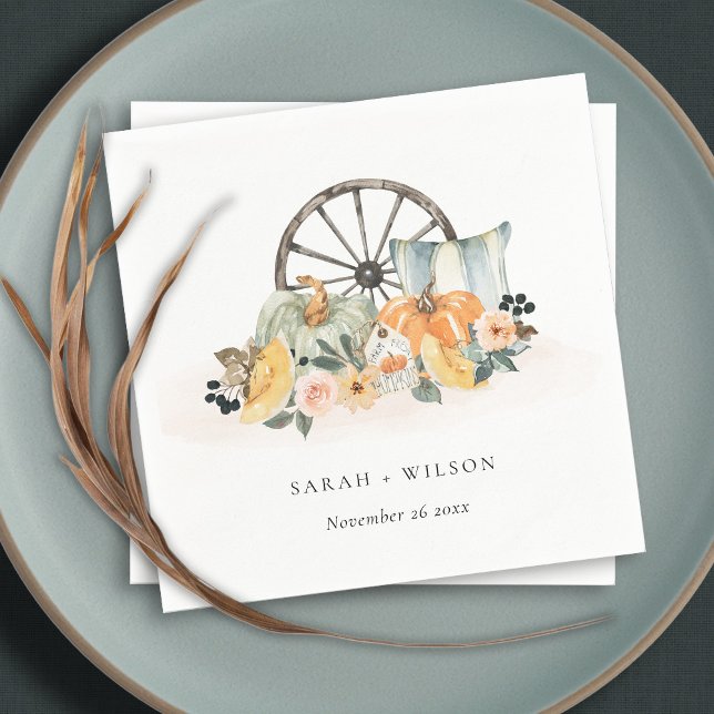 Rustic Fall Pumpkin Leafy Floral Wheel Wedding Napkin (Creator Uploaded)