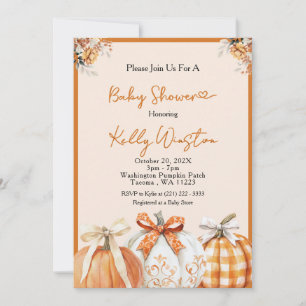 Rustic Fall Pumpkin Neutral Farmhouse Baby Shower  Invitation