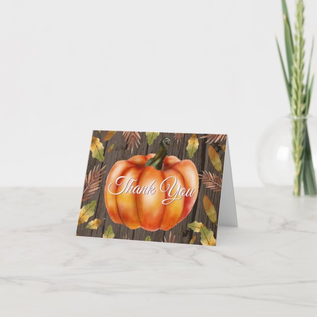 Rustic Fall Pumpkin Orange Thank You card (Front)
