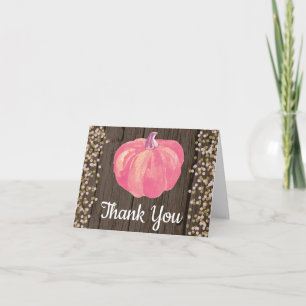 Rustic Fall Pumpkin Pink Gold Glitter Confetti Thank You Card