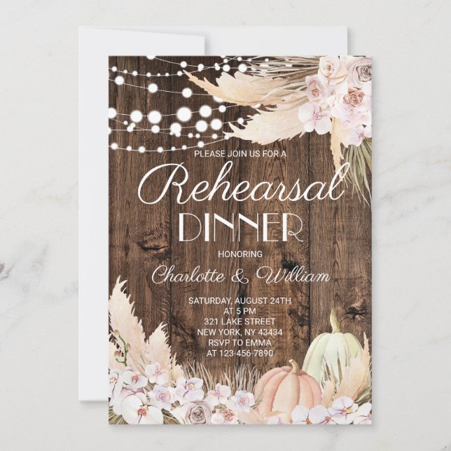 Rustic Fall Pumpkin Rehearsal Dinner Invitation (Front)