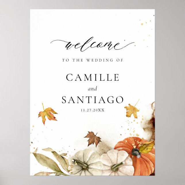 Rustic Fall Pumpkin Wedding Reception Welcome Poster (Front)
