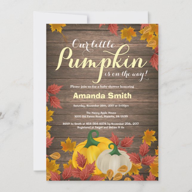Rustic Fall Pumpkin Yellow Baby Shower invitation (Front)