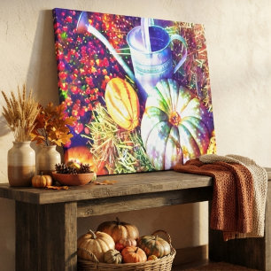 Rustic Fall Pumpkins And Flowers Canvas Print