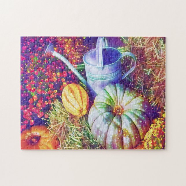 Rustic Fall Pumpkins And Flowers Jigsaw Puzzle (Horizontal)