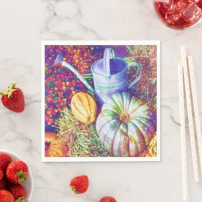 Rustic Fall Pumpkins And Flowers Napkin (Insitu)