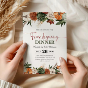 Rustic Fall Pumpkins Friendsgiving Dinner Invitation