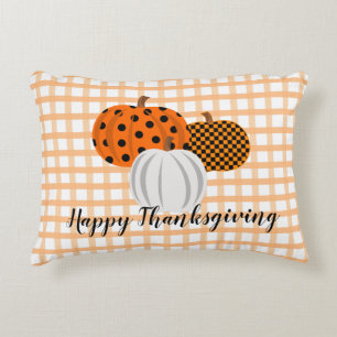 Rustic Fall Pumpkins Happy Thanksgiving Plaid Accent Pillow