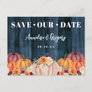 Rustic Fall Pumpkins Save Our Date Announcement Postcard