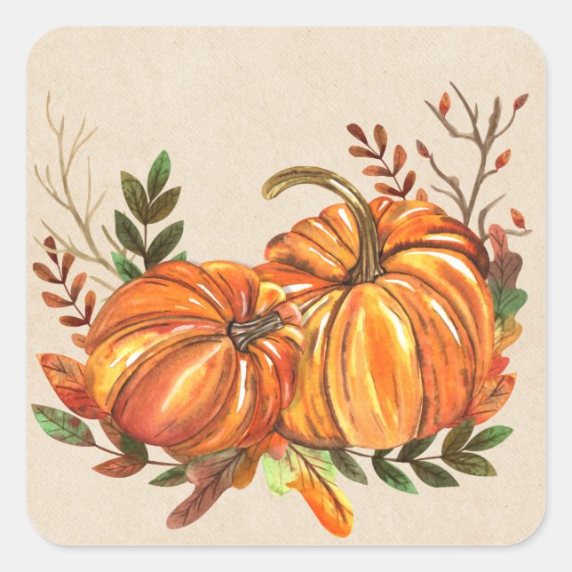 Rustic Fall Pumpkins Square Sticker (Front)