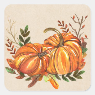 Rustic Fall Pumpkins Square Sticker