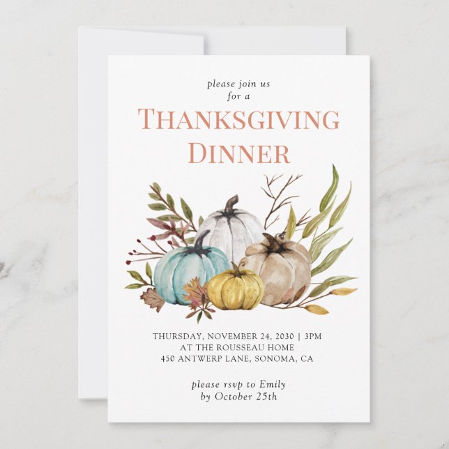 Rustic Fall Pumpkins Thanksgiving  Invitation (Front)