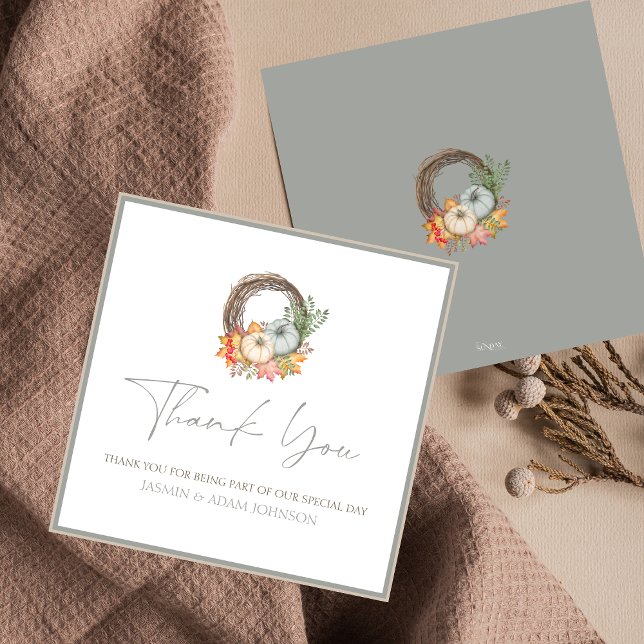 Rustic Fall Pumpkins Wedding Thank You (Rustic Dusty Blue Fall Pumpkins Wedding Thank You)