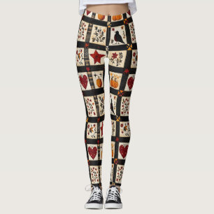 Rustic Fall Quilt Pattern Farmhouse Patchwork Leggings