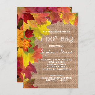Rustic Fall quitte Burlap I DO BBQ Invitation