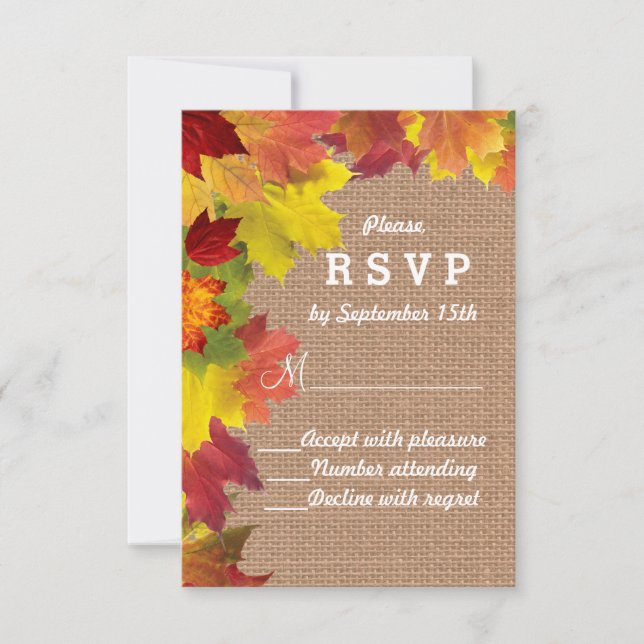 Rustic Fall quitte Burlap Wedding RSVP (Devant)