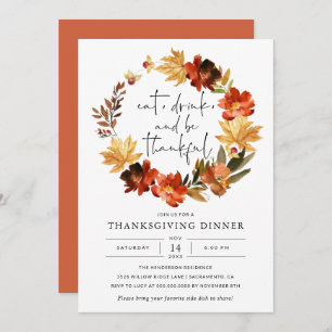 Rustic Fall quitte Thanksgiving Diner Invitation