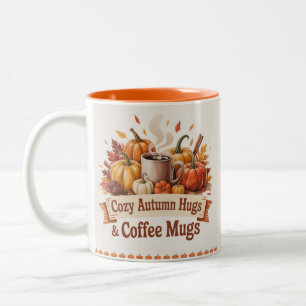 Rustic Fall Quote Design Pumpkins, Leaves Vintage Two-Tone Coffee Mug