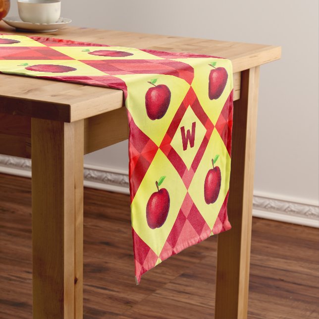 Rustic Fall Red Apple Pattern Short Table Runner (In Situ)