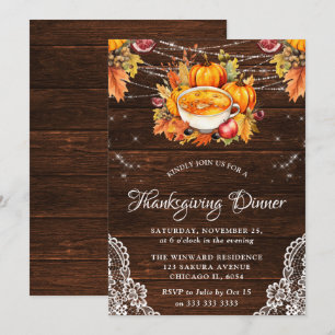 Rustic Fall Roasted Turkey Wood Thanksgiving Invitation