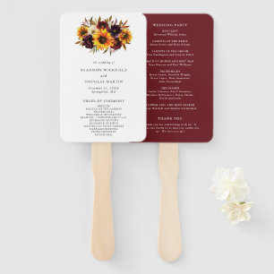 Rustic Fall Roses Sunflower Wedding Program Hand Fan