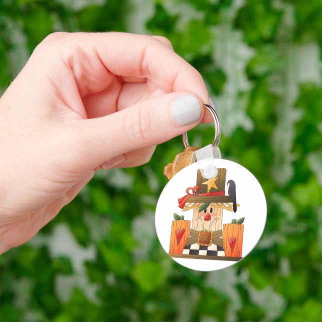 Rustic Fall Scarecrow with Pumpkins and Crow  Keychain (Creator Uploaded)