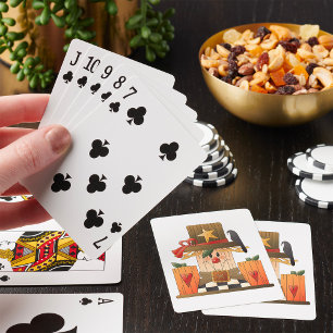 Rustic Fall Scarecrow with Pumpkins and Crow  Playing Cards