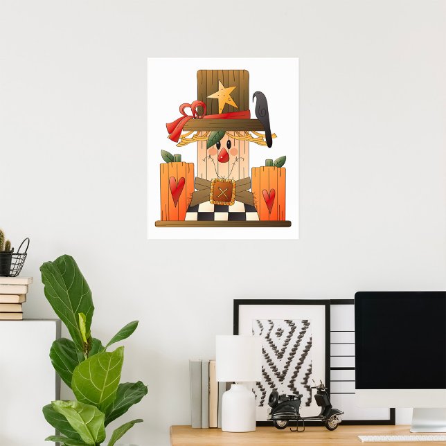 Rustic Fall Scarecrow with Pumpkins and Crow  Poster (Creator Uploaded)