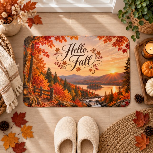 Rustic Fall Season Illustration Bath Mat (Creator Uploaded)