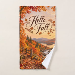 Rustic Fall Season Illustration Hand Towel