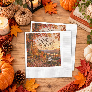 Rustic Fall Season Illustration Napkin