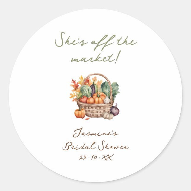 Rustic Fall She's Off the Market Bridal Shower Classic Round Sticker (Front)