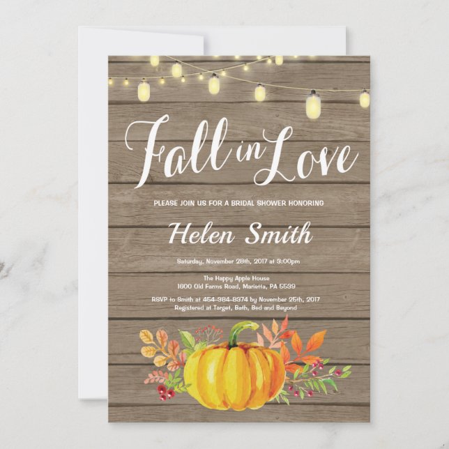 Rustic Fall String Lights Bridal Shower Invitation (Front)