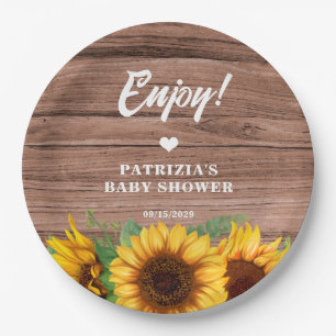 Rustic Fall Sunflower Baby Shower Paper Plate