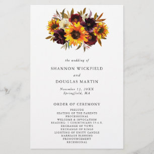 Rustic Fall Sunflower Budget Wedding Program