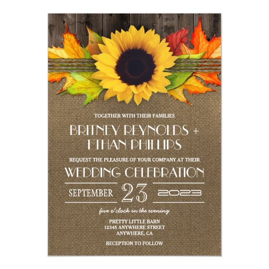 Rustic Fall Sunflower + Burlap Wedding Invitations
