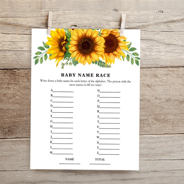 Rustic Fall Sunflower Name Race Baby Shower Game (Creator Uploaded)
