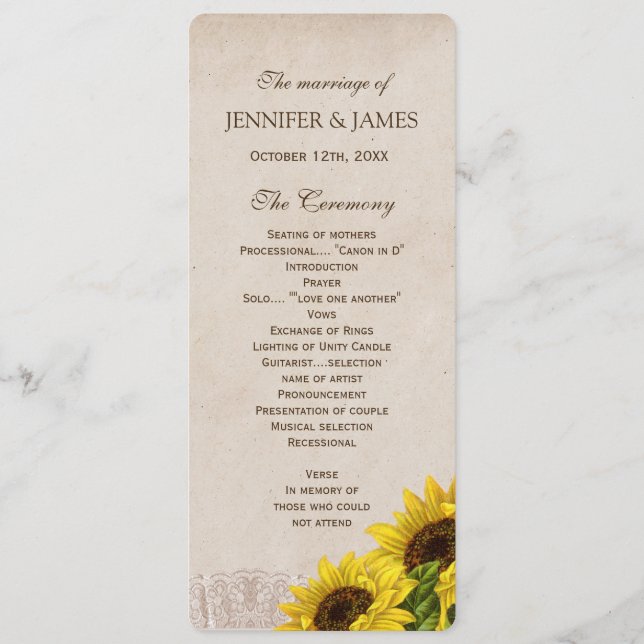 Rustic Fall Sunflower Wedding Programme (Devant)