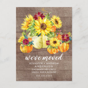 Rustic Fall Sunflowers Pumpkin Moving Announcement Postcard
