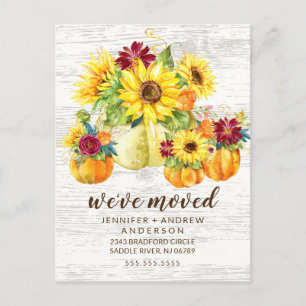 Rustic Fall Sunflowers Pumpkin Moving Announcement Postcard