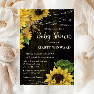 Rustic Fall Sunflowers Wood Lights Baby Shower Invitation