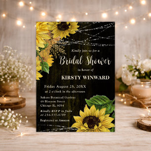 Rustic Fall Sunflowers Wood Lights Bridal Shower Invitation
