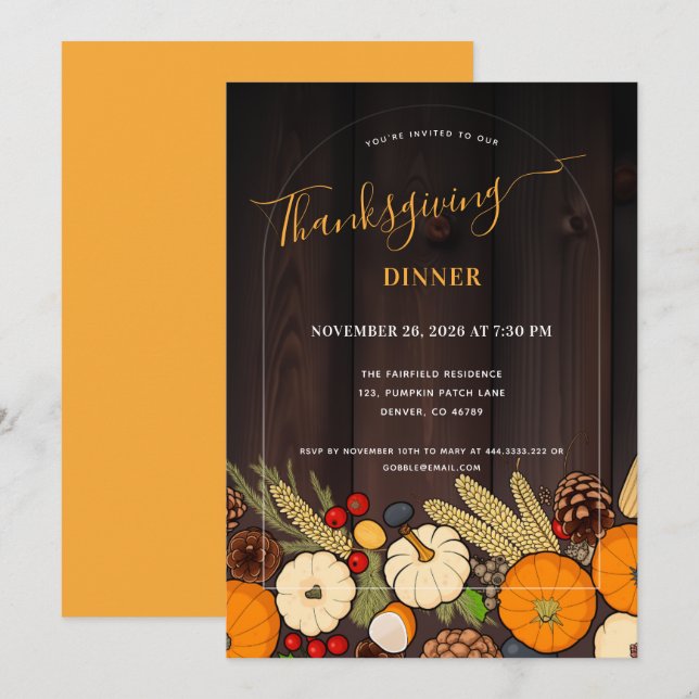 Rustic Fall Table Thanksgiving Dinner Invitation (Front/Back)