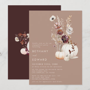 Rustic Fall Taupe Floral Pumpkin Engagement Party Invitation