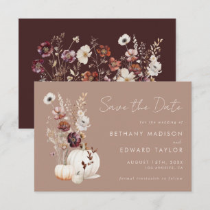 Rustic Fall Taupe Floral Pumpkin Wedding Save The Date