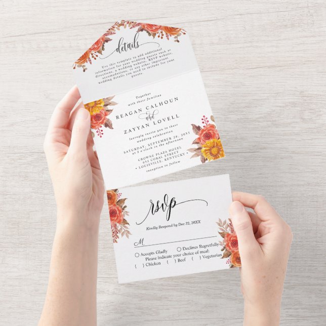 Rustic Fall Terracotta Floral Autumn Wedding  All In One Invitation (Tearaway)