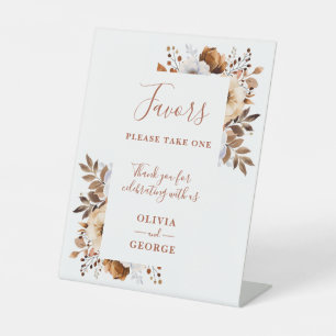 Rustic Fall Terracotta Floral Wedding Favours Pedestal Sign